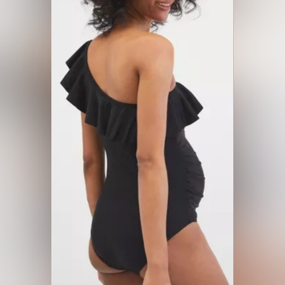 🖤Beach Bump Ruffle Front One Shoulder Maternity Swimsuit UPF 50+ - Picture 2 of 6
